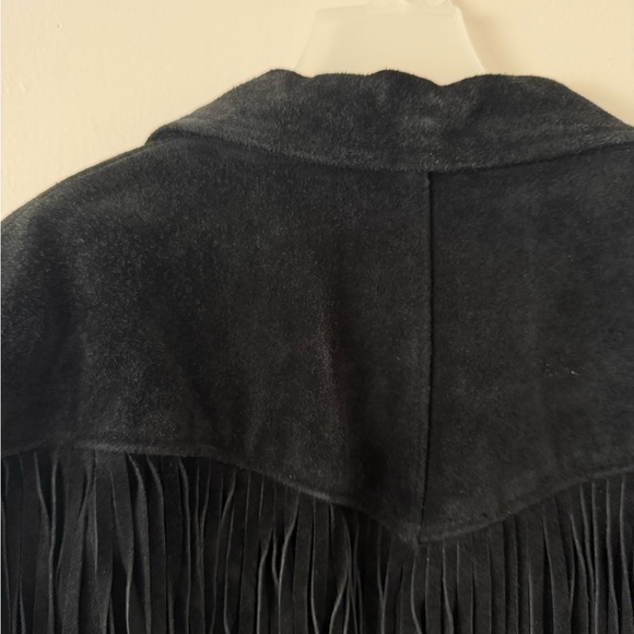 Vintage 1980s Womens Black Suede Leather Jacket Size S Fringe Biker Western Goth - Picture 6 of 10